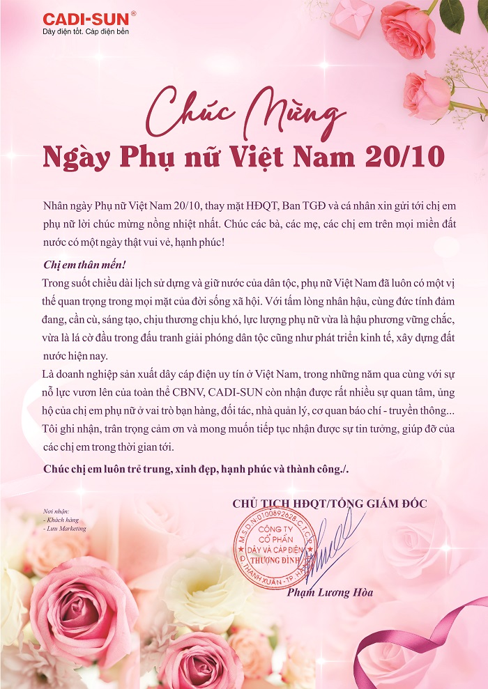 Chúc mừng Ngày Phụ nữ Việt Nam 20/10